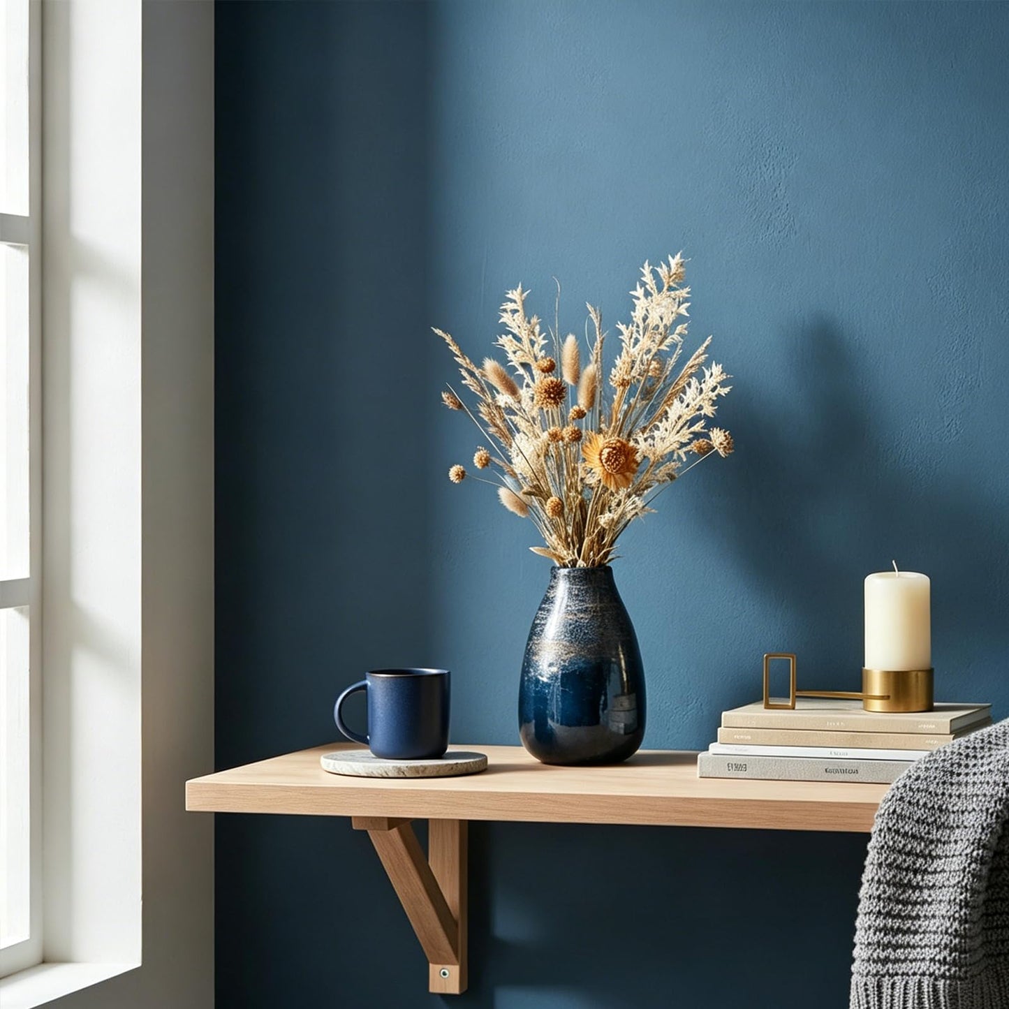 Hand Blown Glass Vase,Unique Navy Blue Gold Glass Vase, Modern Art Decor,Suitable for Living Room Coffee Tables,Wedding Centerpieces,Dining Tables,Office Centerpiece Floral Arrangements (Blue, 9in)