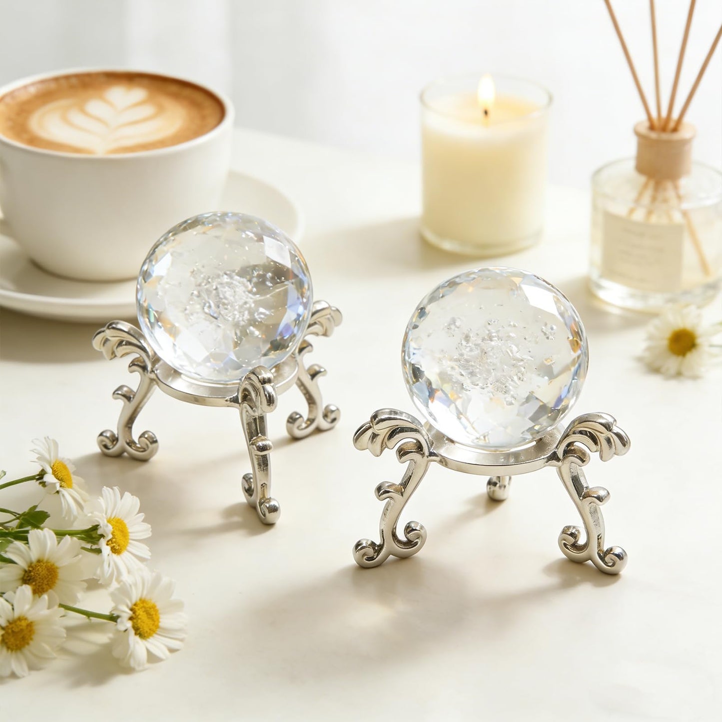 ZUDKSUY 10Pcs Silver Crystal Display Stands for 40-80mm Crystal Balls, Decorative Display Holder, Ideal for Glass, Natural Stone & Decorative Spheres