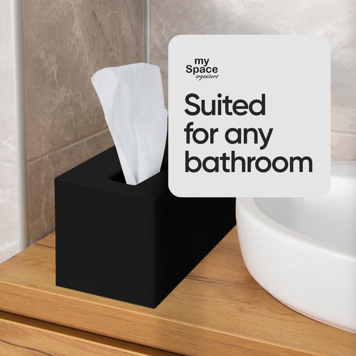 Rectangle Tissue Box Cover | Fits Tall Tissue Boxes | Black Tissue Box Holder for Bathroom | Premium Acrylic Tissue Cover