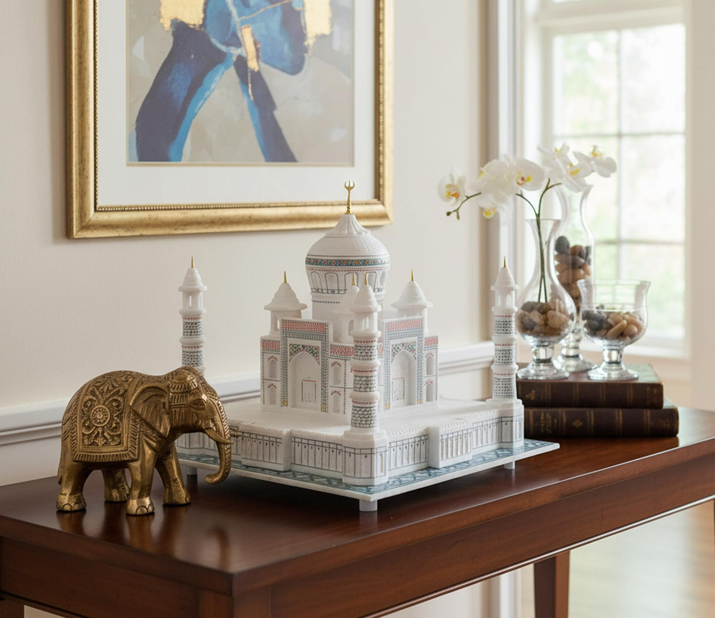 Taj Mahal Tajmahal Marble Replica Model India Agra Souvenir Collection (9 Inch x 9 Inch)