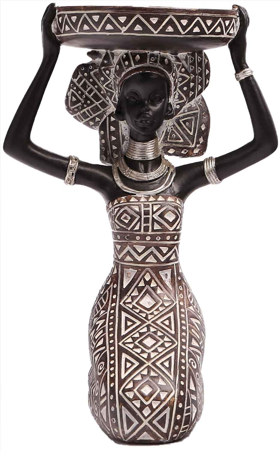 African Lady Figurine Candle Holder with African Tribal Totem for Wedding, Holiday Decor-African Decorative Women Statues, Candlestick Holder for Home and Table Decor(753-Brown)