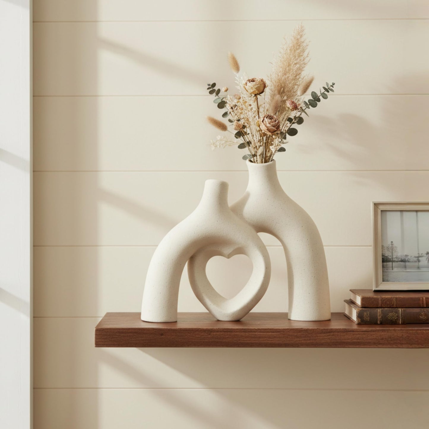 Lvases Matte Off White Abstract Heart Minimalist Modern Ceramic Decor Vase