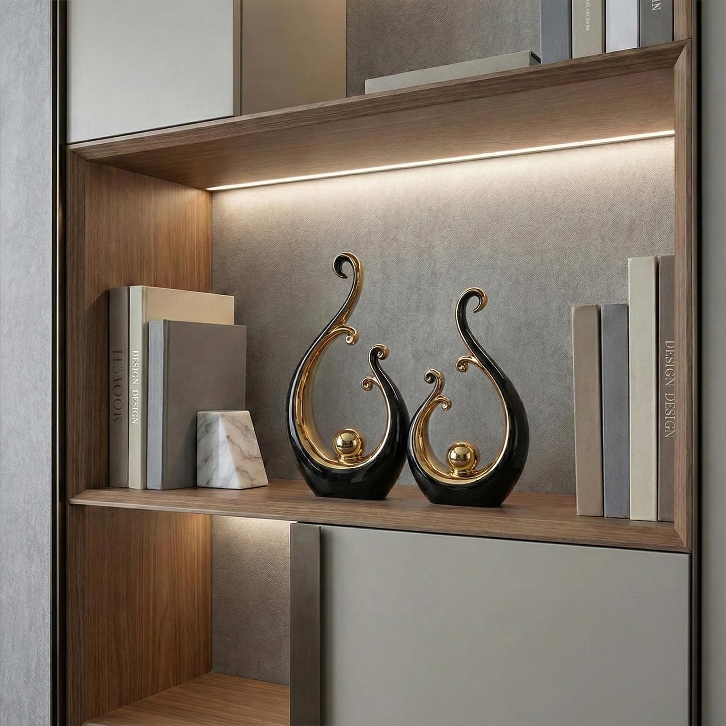 LCCCK Glossy Black and Gold Decor Ceramic Statue, Modern Abstract Sculpture Art for Luxury Centerpiece - Shelves Bookshelf&Dining Table Decorations, Entryway Coffee Table Tv Stand Home Decor