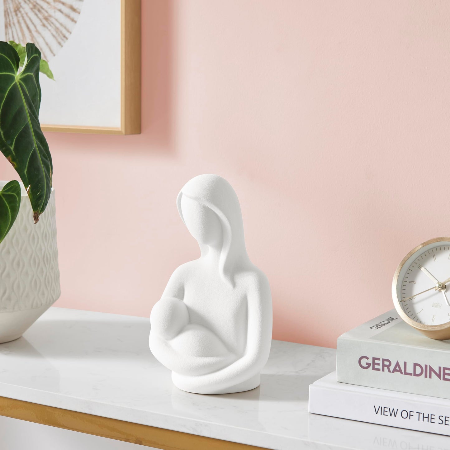 Danya B Hans White Abstract Mother Holding Baby Decorative Accent Matte Ceramic Sculpture Figure Set