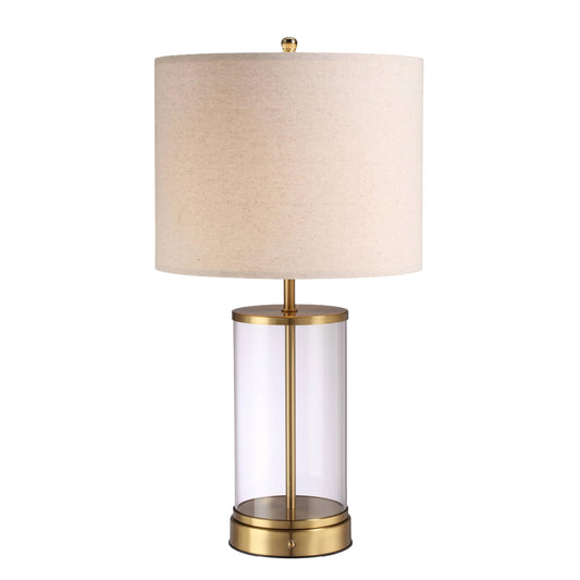 O’Bright Luma - Battery Powered Table Lamp, Cordless Glass Bedside Lamp with Rechargeable 10,000mAh Battery, Full Size 24 Inch Height, Touch Dimmer, Type-C Charging, Clear Glass Design, Antique Brass