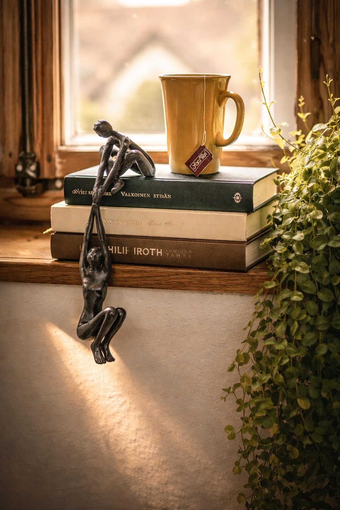 ULVEOL Industrial Abstract Cast Iron Art Sculpture Couple - Man Lifting Woman from Ledge - Modern Love Gift for Couples Cast Iron Shelf Decor for Home, Farmhouse, Bedroom, Living Room
