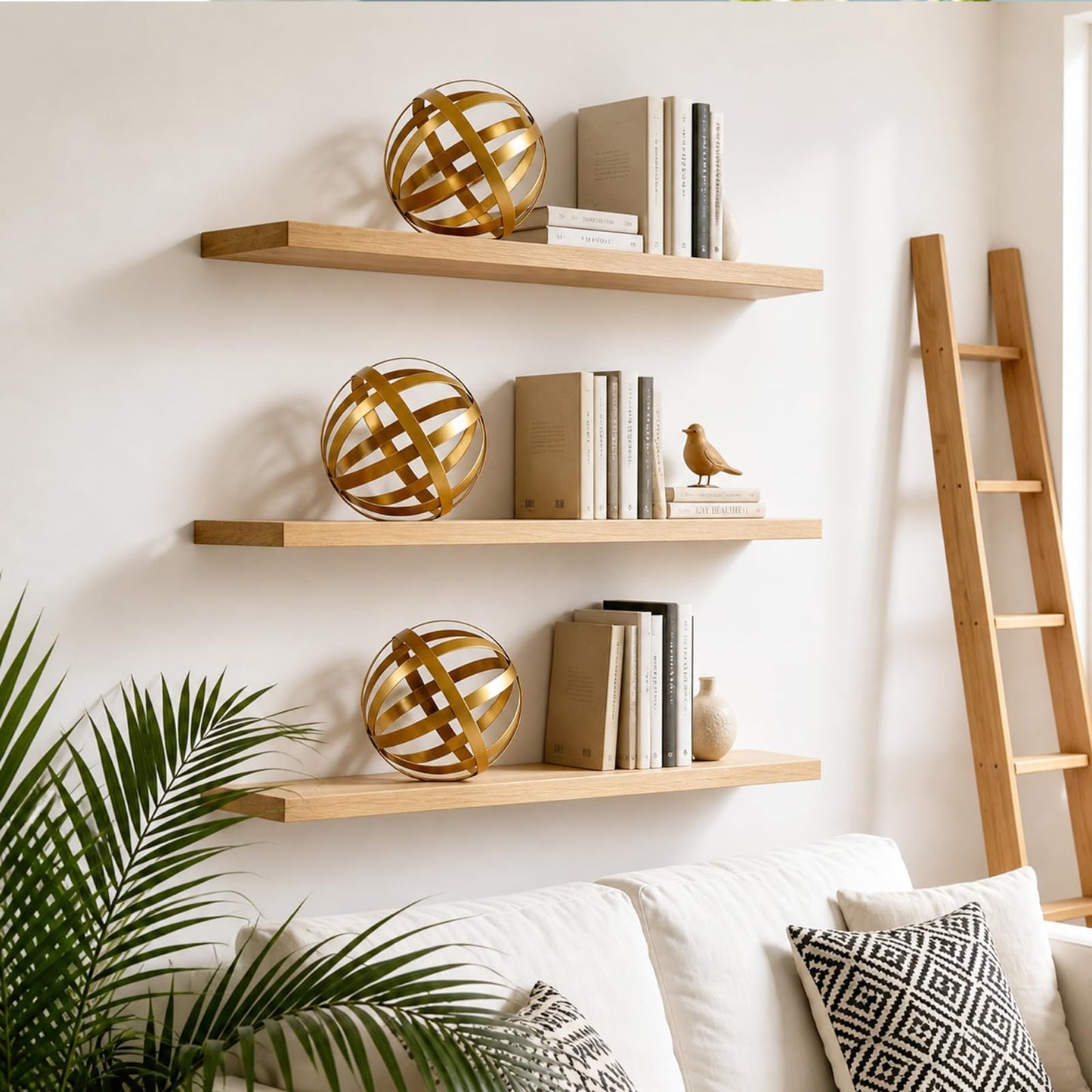 YIYA Gold Decorative Sphere Set of 3 - Metal Ball Decoration - Gold Decor for Shelves - Metal Ball Table Decor for Living Room Bedroom Kitchen Office Coffee Table Desk
