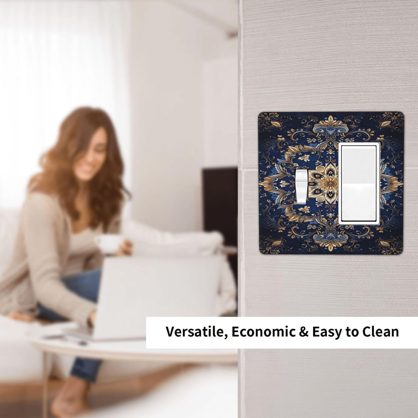 Lqzazyr Outlet Covers Royal Blue Gold Mandala Baroque 1 Toggle 1 Rocker Combo Light Switch Cover Plate Electrical Wall Plate Electrical Switch Plates For Living Room Cabin Decor