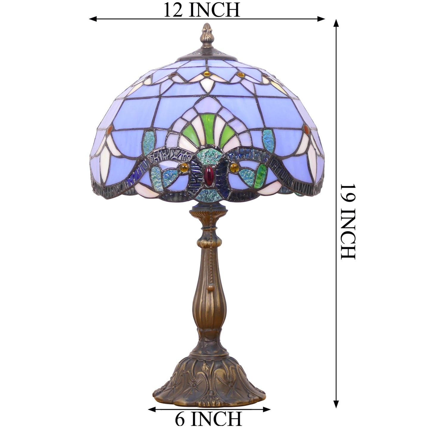 WFAYNTIFL Tiffany Table Lamp Stained Glass Baroque Style Shade W12H19 Inch