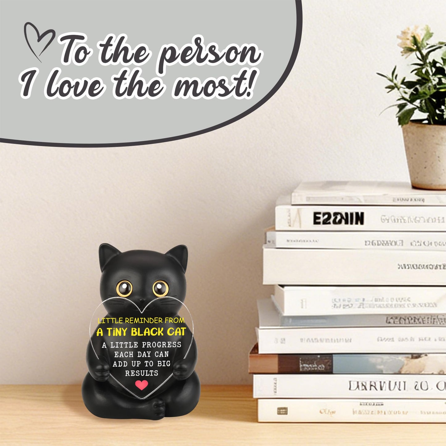 Tiny Black Cat Desk Decor - Encouragement & Motivation Gift for Coworkers, Teachers, Nurses, Friends, Family, Positive Reminder Plaque - Inspirational Gift, Perfect for Office Desk Decor - FDD618