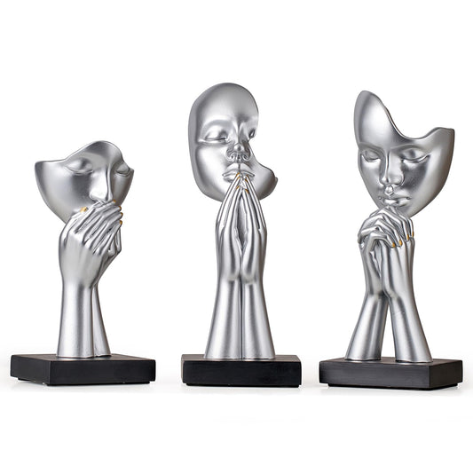 3 Pcs Silver Decor Prayer Statues, Modern Prayer of Peace Figurines Shelf Decor Accents, Abstract Art Sculpture Home Decorations for Living Room Bedroom Office Bookshelf Coffee Table, Gifts for Women