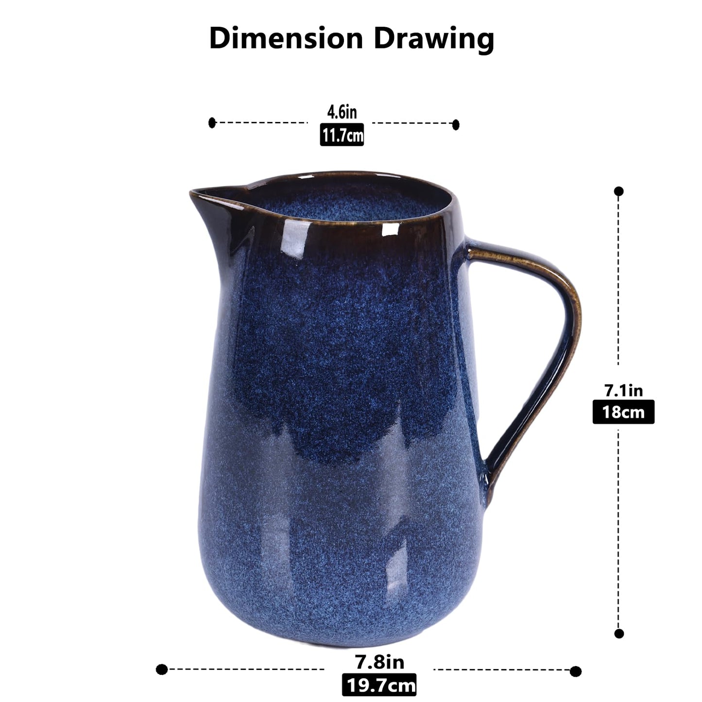 Blue Ceramic Pitcher Vase, Water Pitchers with Handle,For Modern Rustic Farmhouse Vase Home Decor,Cute Small Ceramic Vases,Entrance Decoration and Centerpieces for Dining Table Decor (Blue)