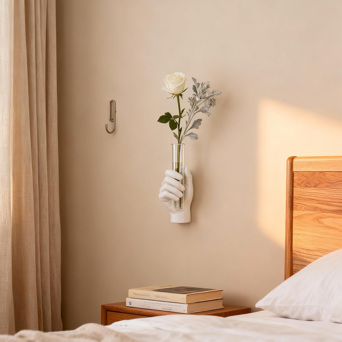 Hand Wall Sculpture with Vase – Unique Resin Art, Wall-Mounted Flower Vase, Modern Decor for Living Room, Office, Apartments, Stylish Home, Elegant Interior, Contemporary Decoration (White)