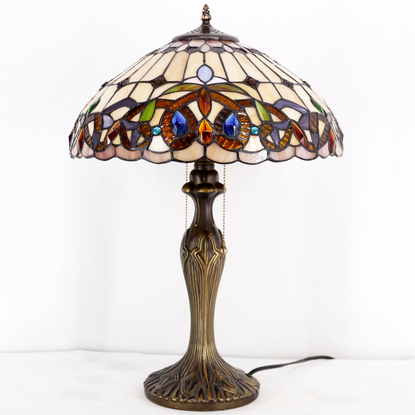 WERFACTORY Tiffany Style Table Lamp Colorful Stained Glass Bedside Lamp 24"