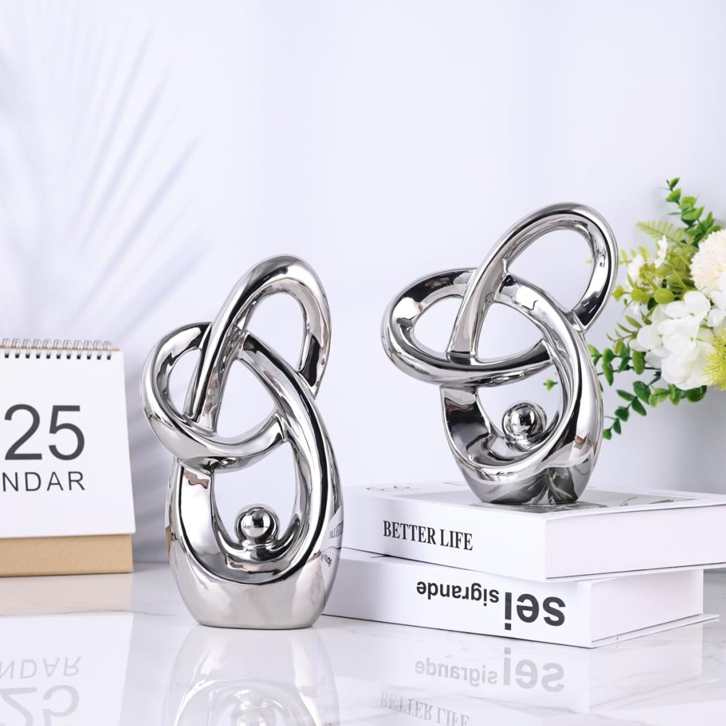 LINYTHER Silver Decor Desk Sculpture Home Decor Large, Abstract Modern Art Gold Knot Knick Knacks for Shelves, Coffee Table Dining Table, Mantle Cabinet Tv Stand Christmas Centerpiece