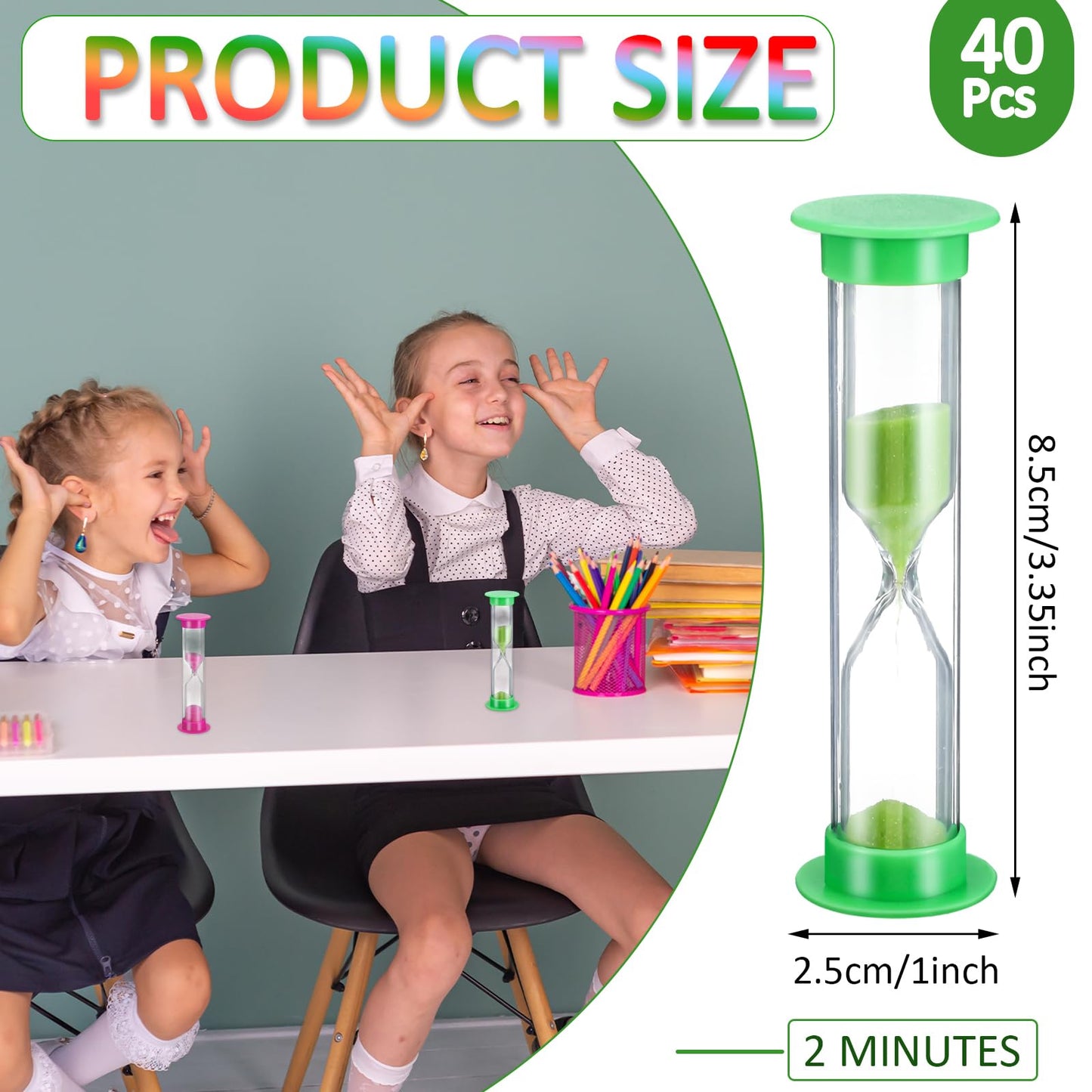 40 Pcs 2 Minute Sand Timer for Kids, Multicolor Plastic Sand Clock Timer, Mini Hourglass Bulk Sand Clock Timer for Adult Kids in Classroom Kitchen Games Office School