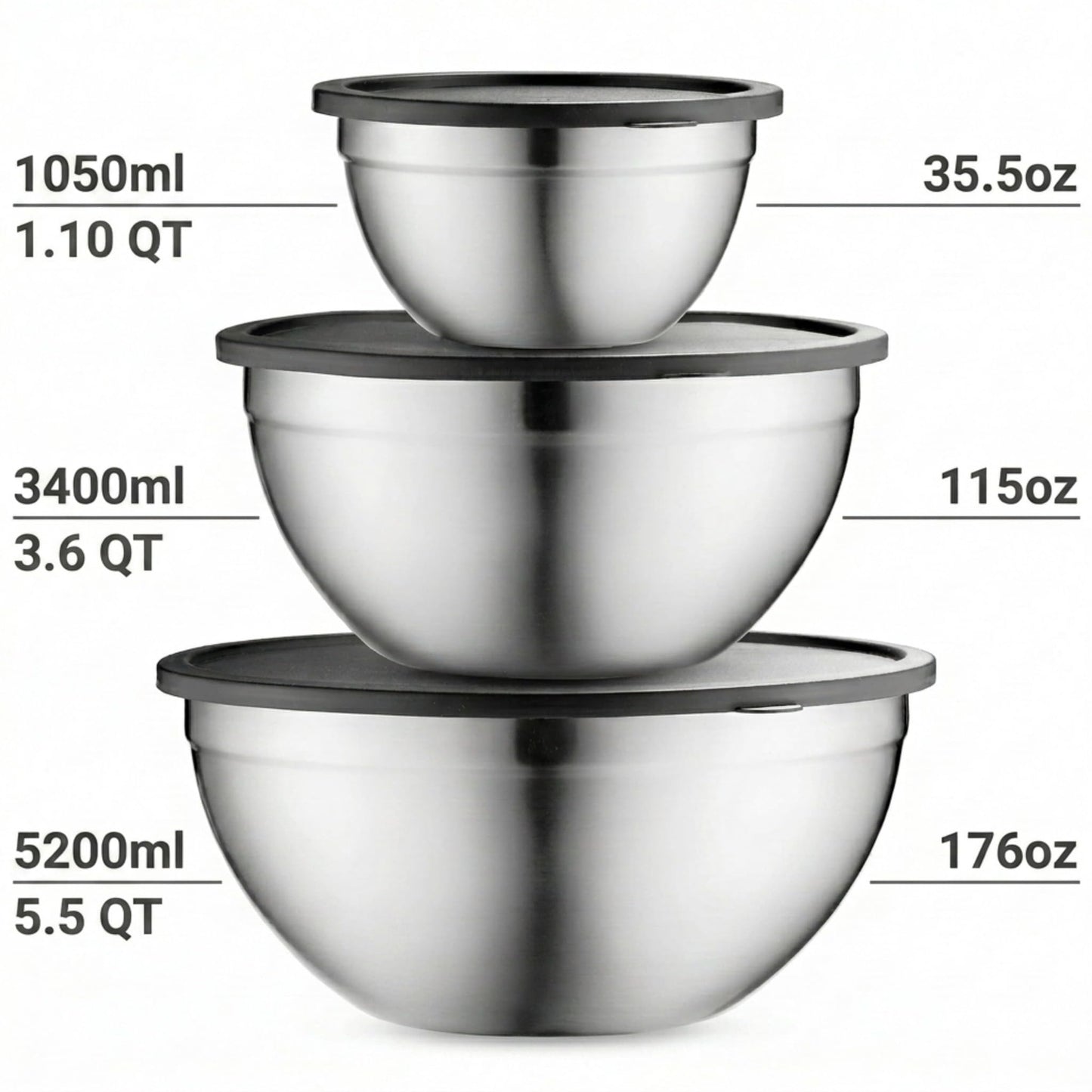 Table Concept Mixing Bowls with Airtight Lids, Stainless Steel Nesting Bowl Set for Space Saving Storage, Ideal for Cooking, Baking, Prepping & Food Storage