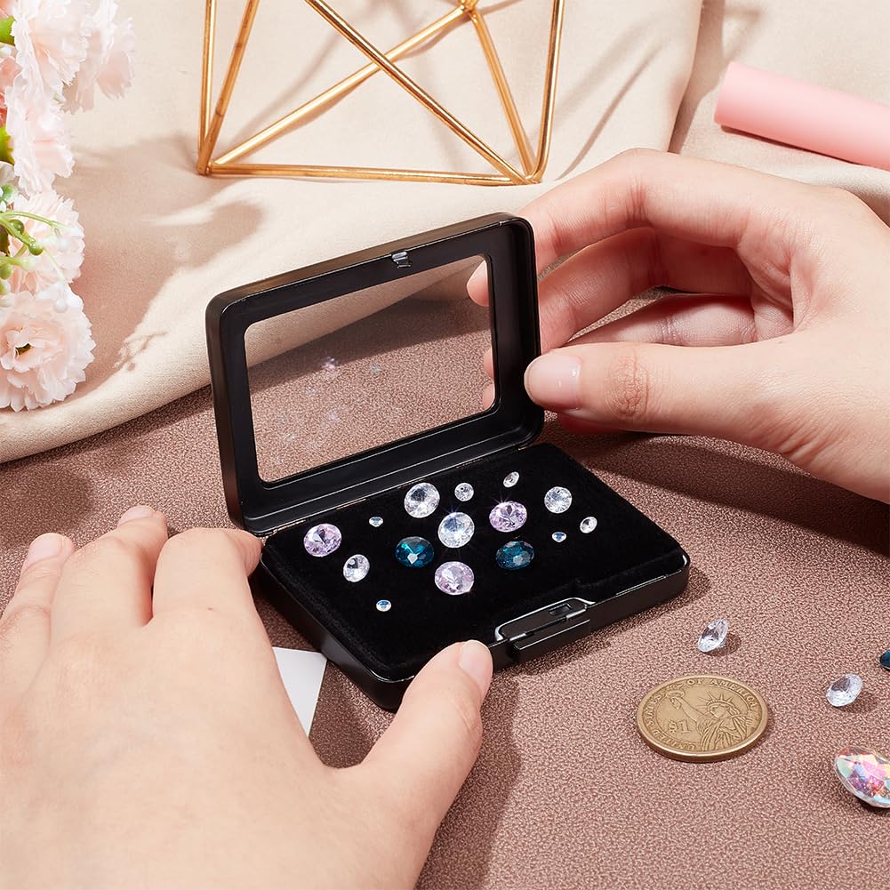 PH PandaHall Diamond Storage Box Gem Display Case Gemstone Container Small Storage Box Jewelry Organizer with Velvet and Window for Collectibles Rhinestone Crystal Small Items Jewelry 3.1x2.3 inch