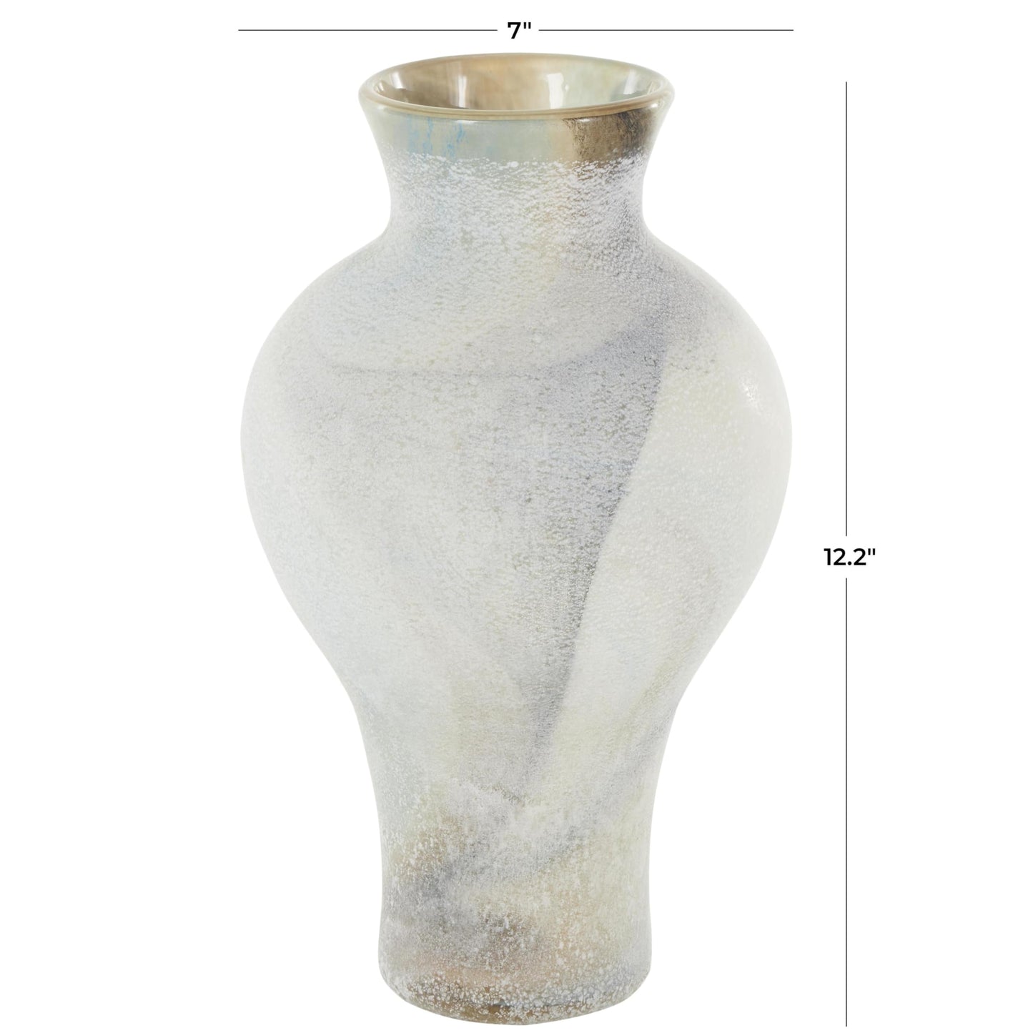 Deco 79 Glass Decorative Vase Distressed Centerpiece Vase with Blue and Tan Texturing, Flower Vase for Home Decoration 7" x 7" x 12", Cream