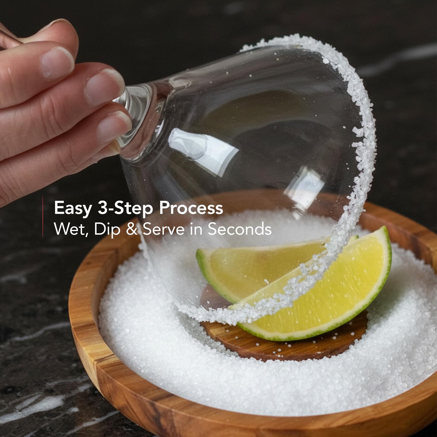 OVENTE Margarita Salt and Sugar Rimmer with Lid, Acacia Wood Glass Rimmer for Cocktail Drinks, Mess-Free Bar Salt Container, Bartender Tool for Coating Mojito, Bloody Mary and More, Brown AWCR616B