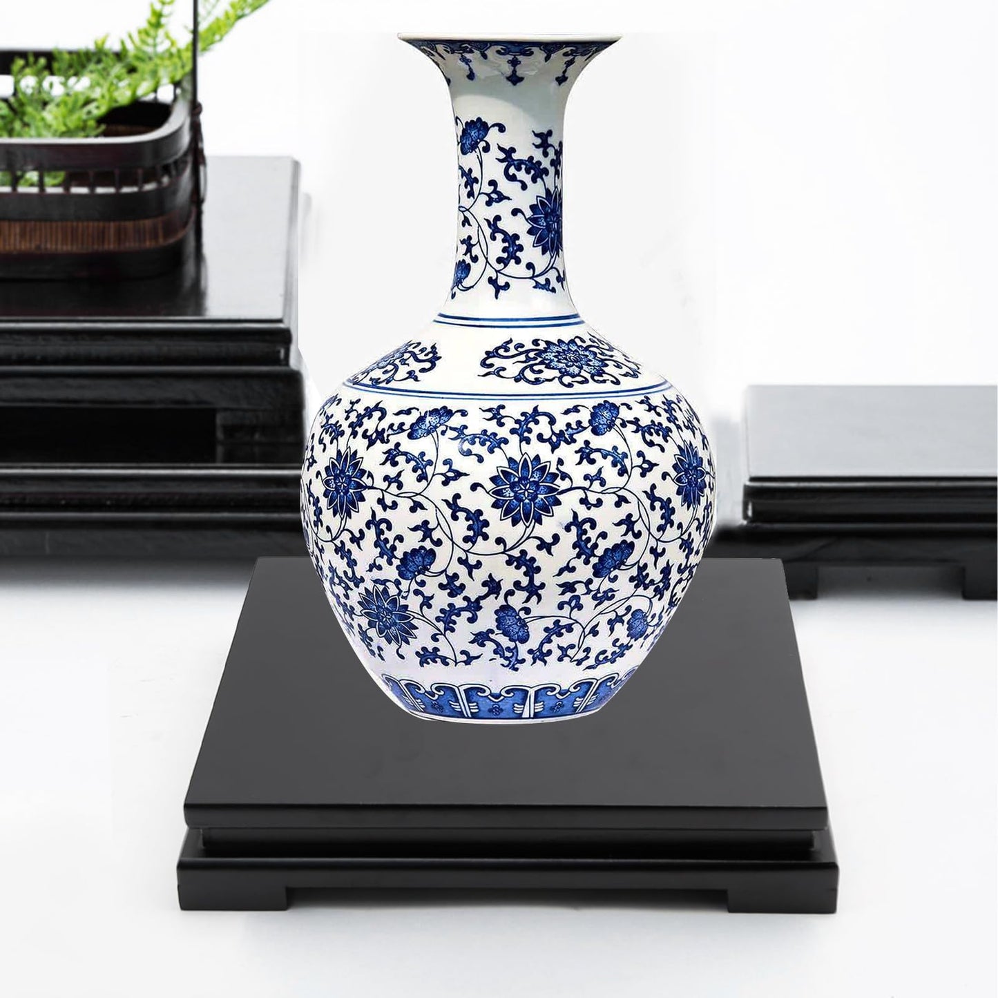MDEOOSKY Wooden Display Stand Rectangle Wood Display Base Display Risers Rectangle Vase Riser Teapot Aquarium Lamp Base Home Decoration 10.24" W x 8.86" D x 1.69" H (Black)