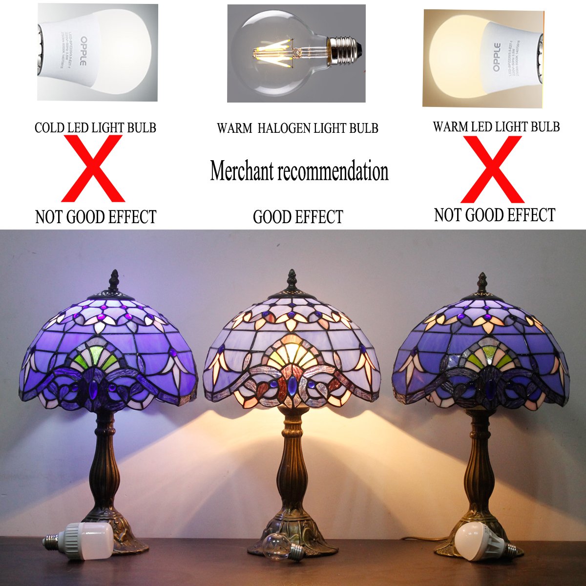 WERFACTORY Tiffany Lamp Stained Glass Table Lamp 12X12X18 Inches Blue Purple Baroque Style Lavender Bedside Reading Desk Light Decor Bedroom Living Room Home Office S003C Series