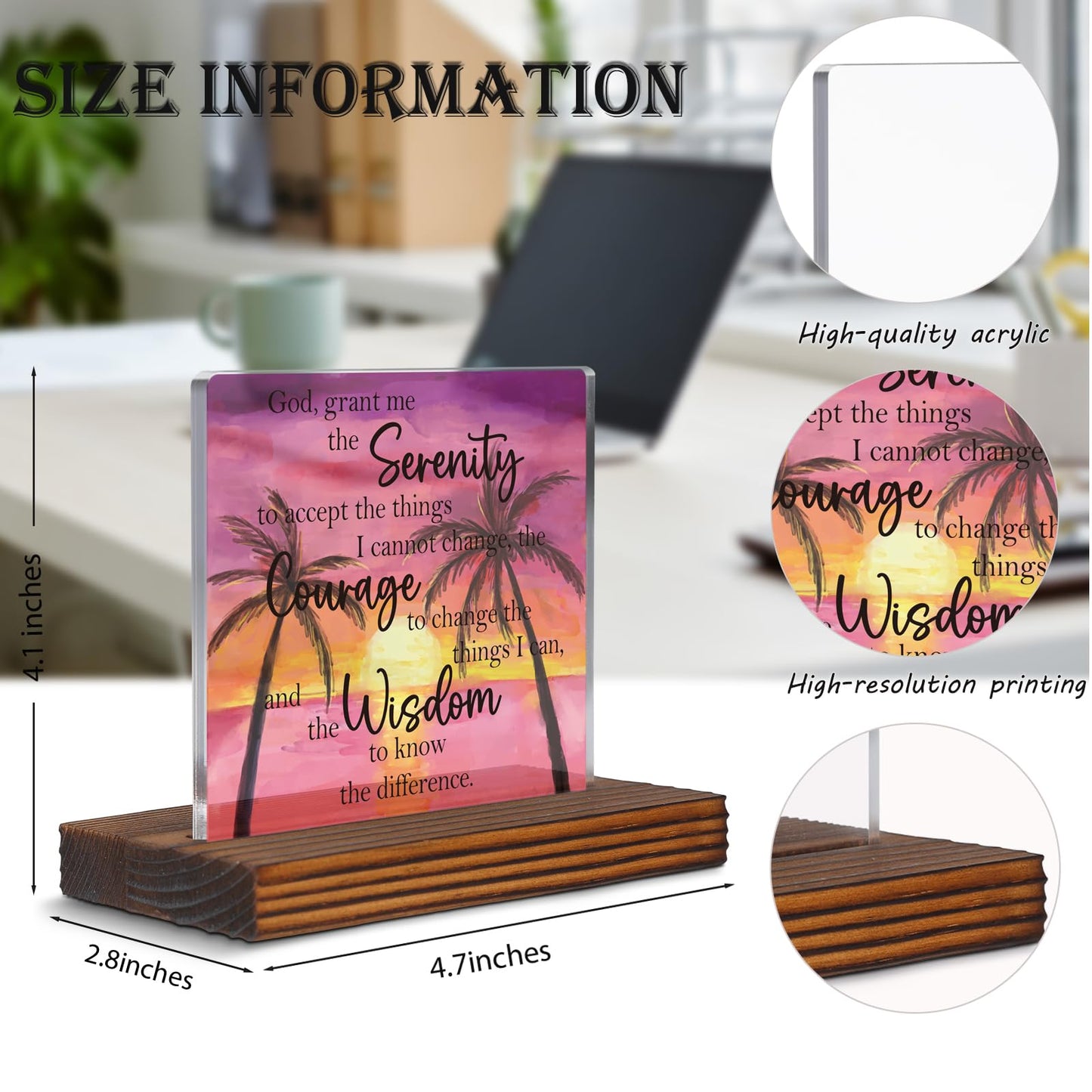 Serenity Prayer Acrylic Desk Sign, Christian Motivational Gift for Women Men, Inspirational Office Decor, Encouragement Quote Plaque for Recovery, Birthday, Graduation, Retirement EC390