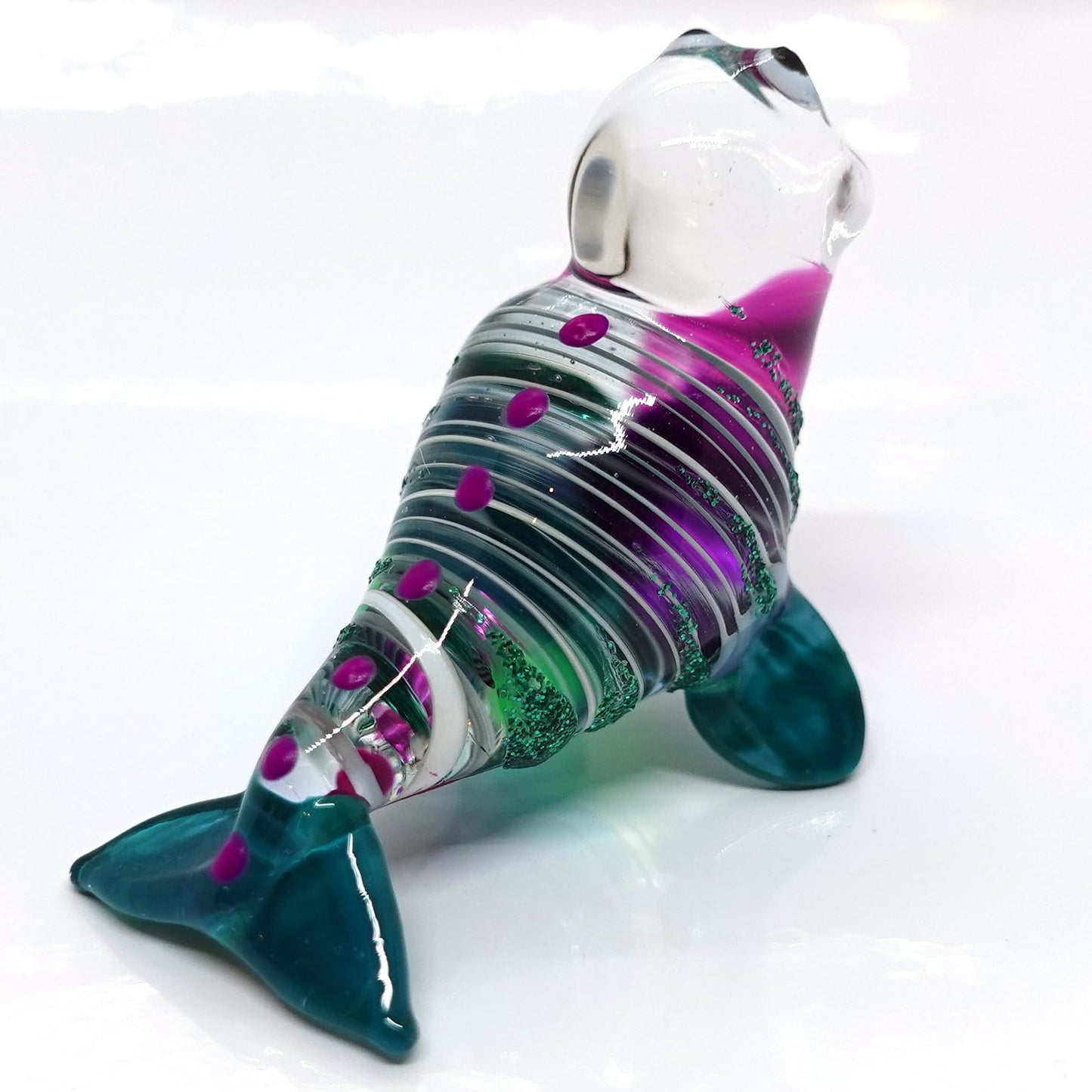 Sansukjai Seal Miniature Figurines Animals Hand Blown Glass Art Collectible Gift Home Decorate (Blue Green)