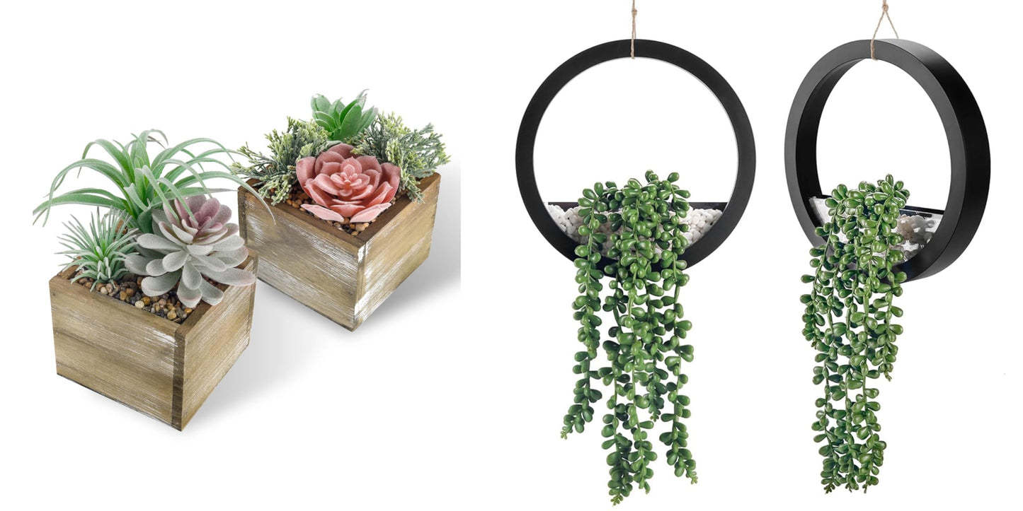 Der Rose Bundle of 2 Packs Fake Plants Hanging and Set of 2 Succulents Plants Artificial for Bathroom Bedroom Aesthetic Living Room Decor
