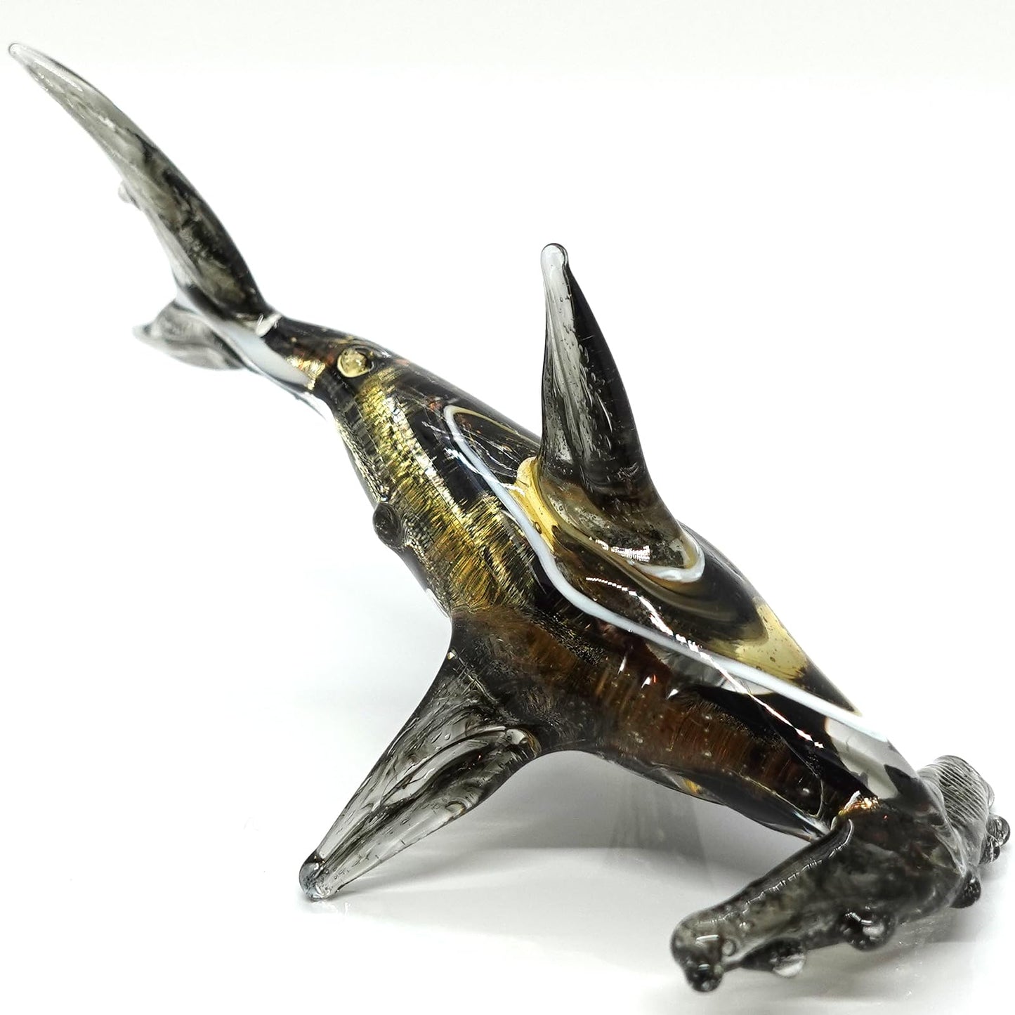 Sansukjai Hammer Shark Miniature Figurines Sea Animals Hand Painted Blown Glass Art Gold Trim Collectible Gift Decorate (Black Yellow)