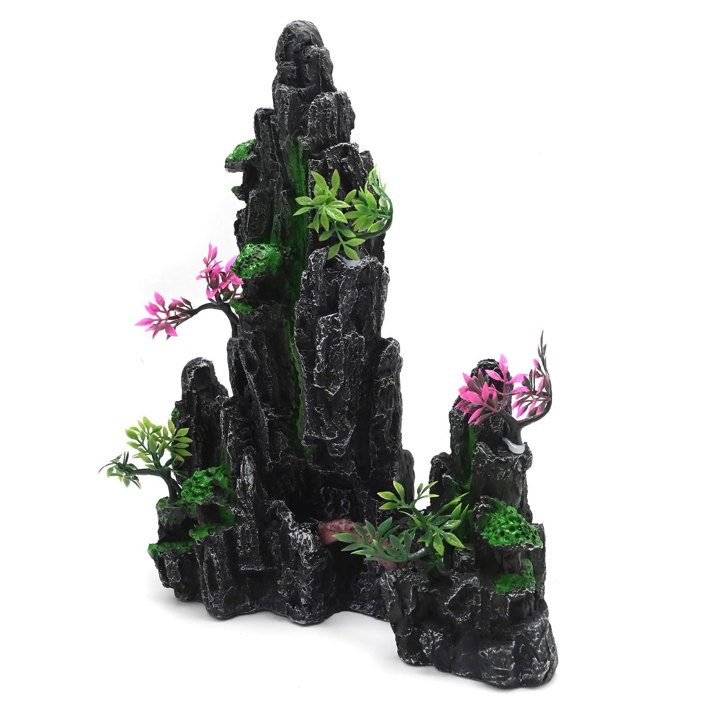 ZUDKSUY Aquarium Mountain View Stone Ornament, Resin Aquarium Cave with Trees Grasss, Fish Tank Decoration for Freshwater & Saltwater Tanks Fish Rest Play Hiding Cave