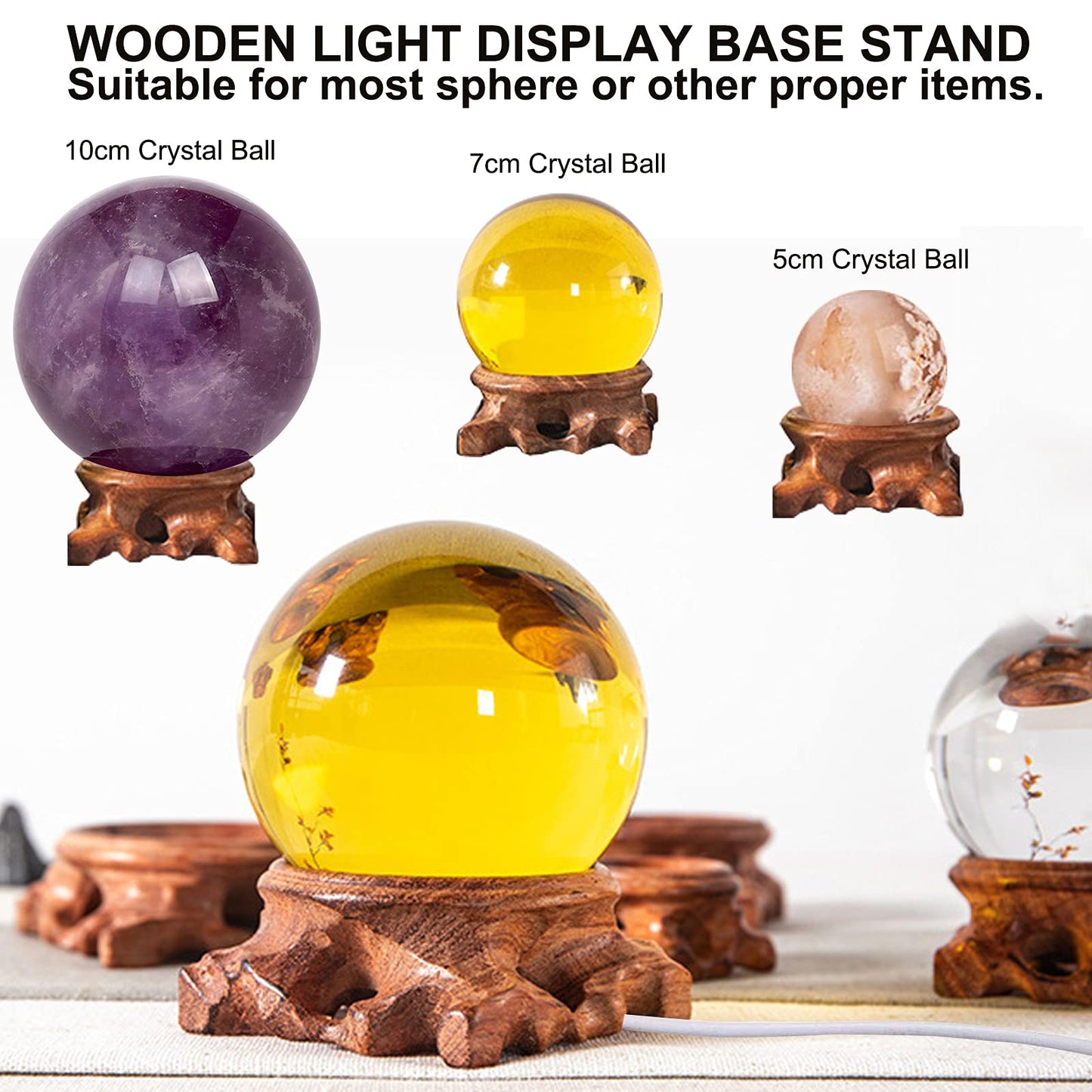 Voaesdk 2PCS Root Carving Wooden Light Display Bases,2 Inch Wood LED Lighted Stand Bases with USB Plug,Available for Resin Crafts Crystal Glass Ball Sphere Light Bulb Projects