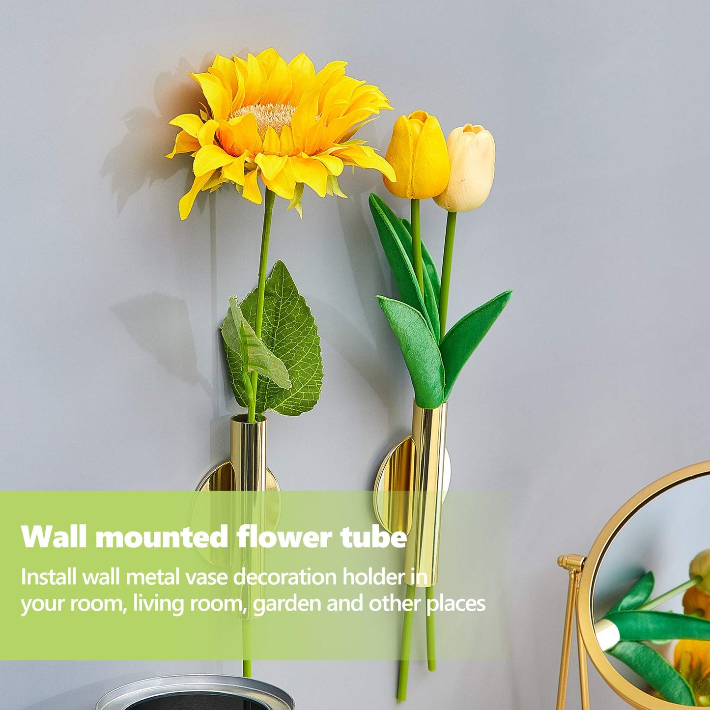 Jetec 3 Pcs Gold Metal Wall Vases Metal Hanging Plant Holder Wall Mounted Flower Vases Planter for Flowers Boho Hanging Tube for Display Home Decoration Art Decor