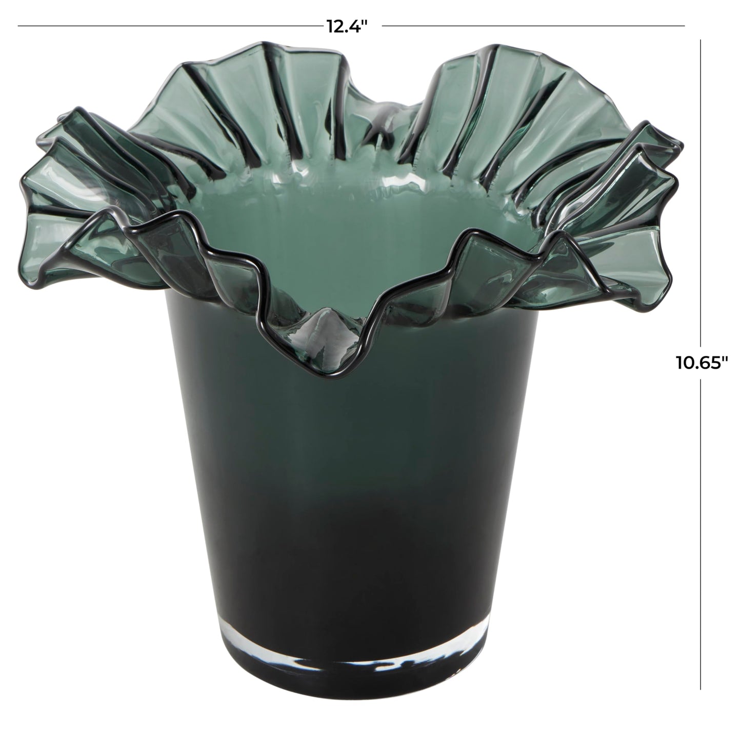Deco 79 Glass Floral Decorative Vase Tulip Inspired Ombre Centerpiece Vase with Wavy Opening, Flower Vase for Home Decoration 12" x 12" x 11", Green
