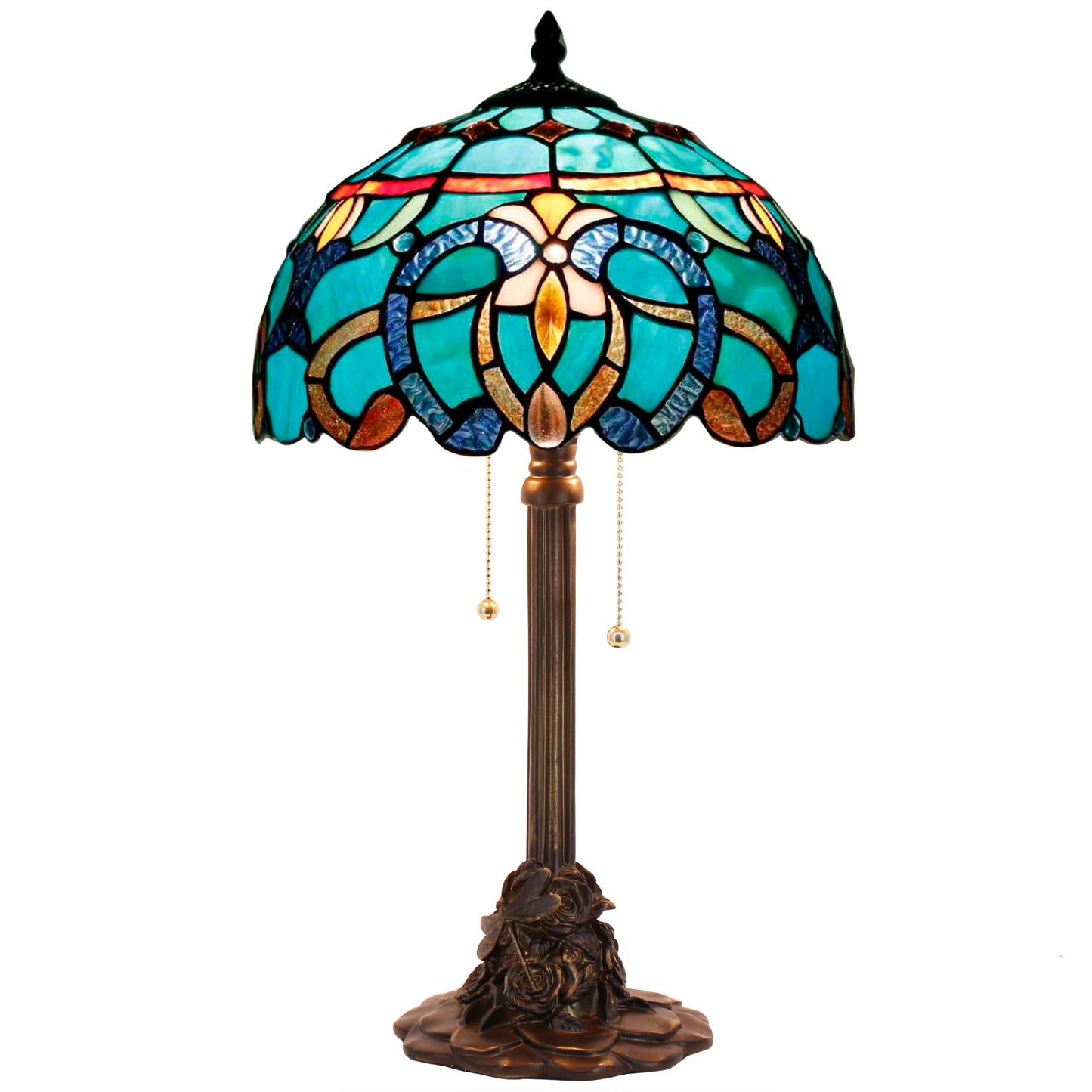 ANYONGLU Tiffany Table Lamp Stained Glass Desk Lamp 12X12X21Inch Resin Base for Bedroom Living Room Reading Light (Brown Jewelry Baroque)
