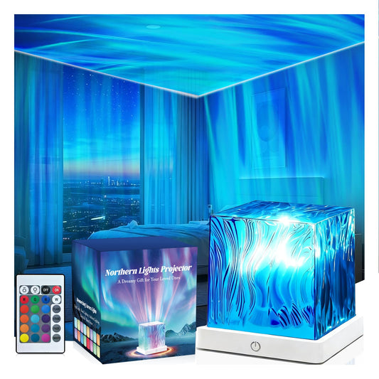 HUMIIEYE Northern Lights Projector, Cube Aurora Galaxy Projector with Remote, 16 Color Mood Lighting Dimmable Ocean Light, Memory Function, Trendy Cute Stuff for Teen Girls Gifts Bedroom Room