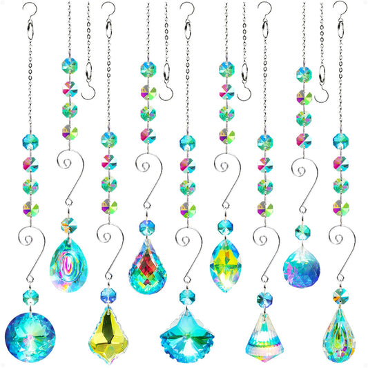 9 Pieces Sun Catchers Indoor Window Suncatcher Crystals Prisms with Chain Pendant Colorful Hanging Ornaments for Windows Chandelier Office Home Garden Decor