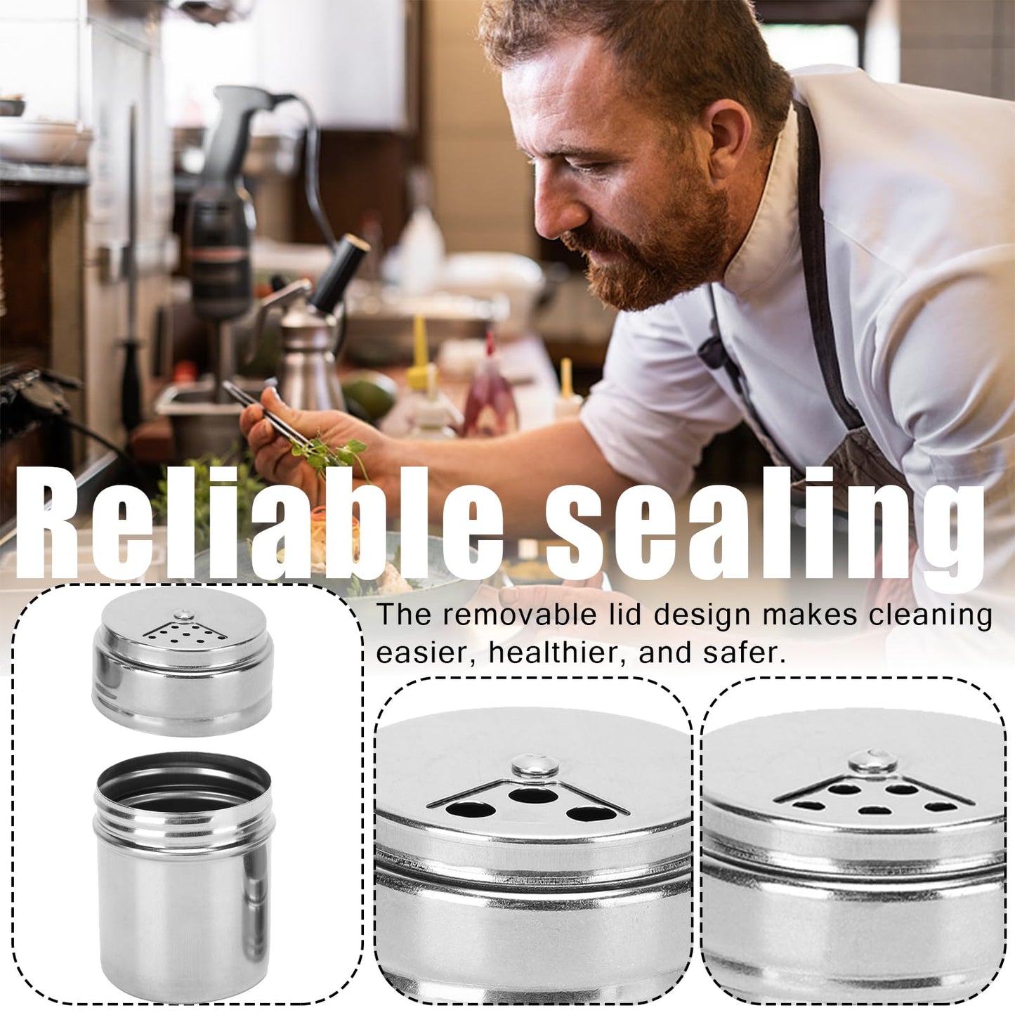 Stainless Steel Portable Seasoning Shaker Mini Salt Pepper Shaker with Sealed Leak proof Swivel Lid Ideal for Camping BBQ Kitchen Traveling with Salt Pepper Chili Sauce