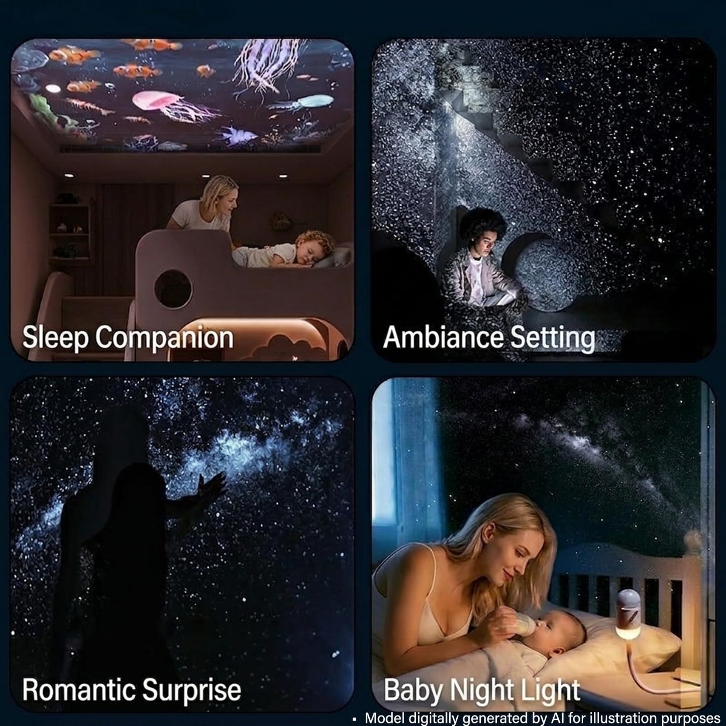 KoudHug 2-in-1 Galaxy Projector Night Light,USB Portable Starry Sky Night Light Projector for Bedroom,Adjustable Brightness 360° Rotating Design,Mini LED Nightlight Wall Lamp for Adults and Kids