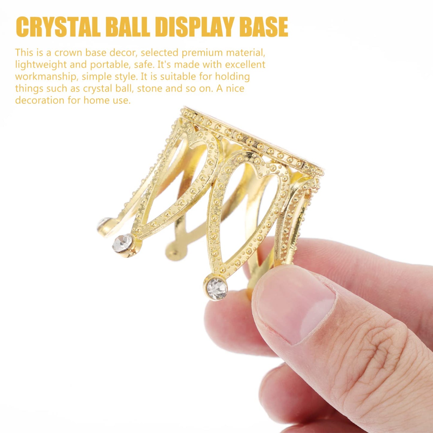 Wakauto 2Pcs Gold Crystal Ball Stand for Display Crystal Sphere Egg Stand Globe Stone Holders Mini Crown Base for 1.57-1.97 Inch Glass Balls Quartz Orb Egg Golden
