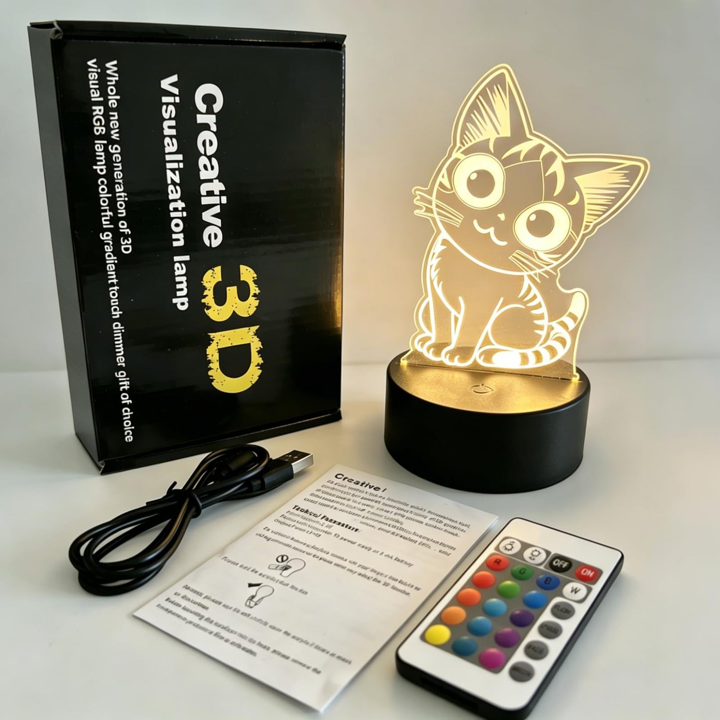Lumipallas Cat Night Light Remote Control, Kitty Cute 3D Illusion RGB, Touch Bedside Lamp, Gifts for Kids Birthday, Bedroom Decor, Kids Room, Baby Nursery