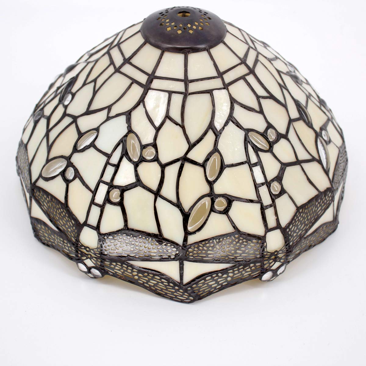 WERFACTORY Tiffany Lamp Cream Stained Glass Dragonfly Bedside Table Lamp