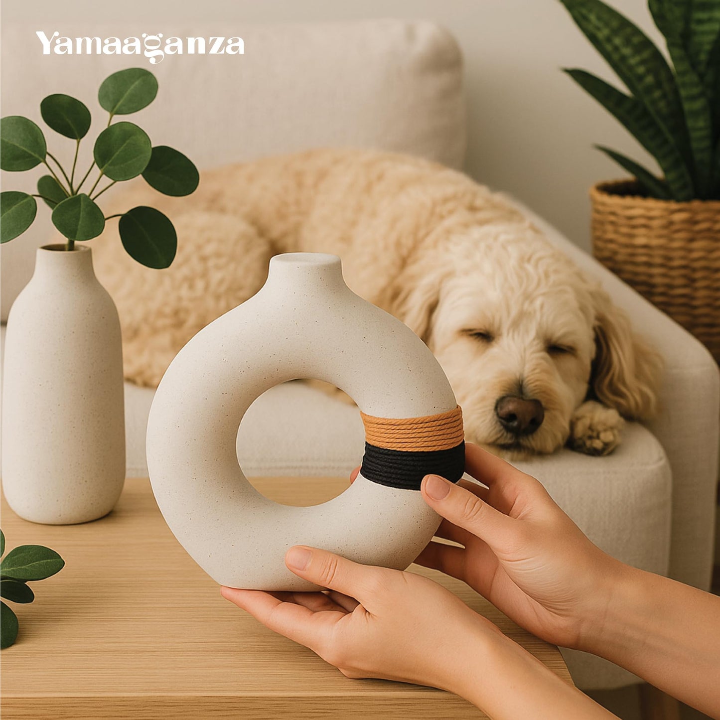 Decorative Modern Donut Shape Ceramic Vase, 1 Vase Included, Size M