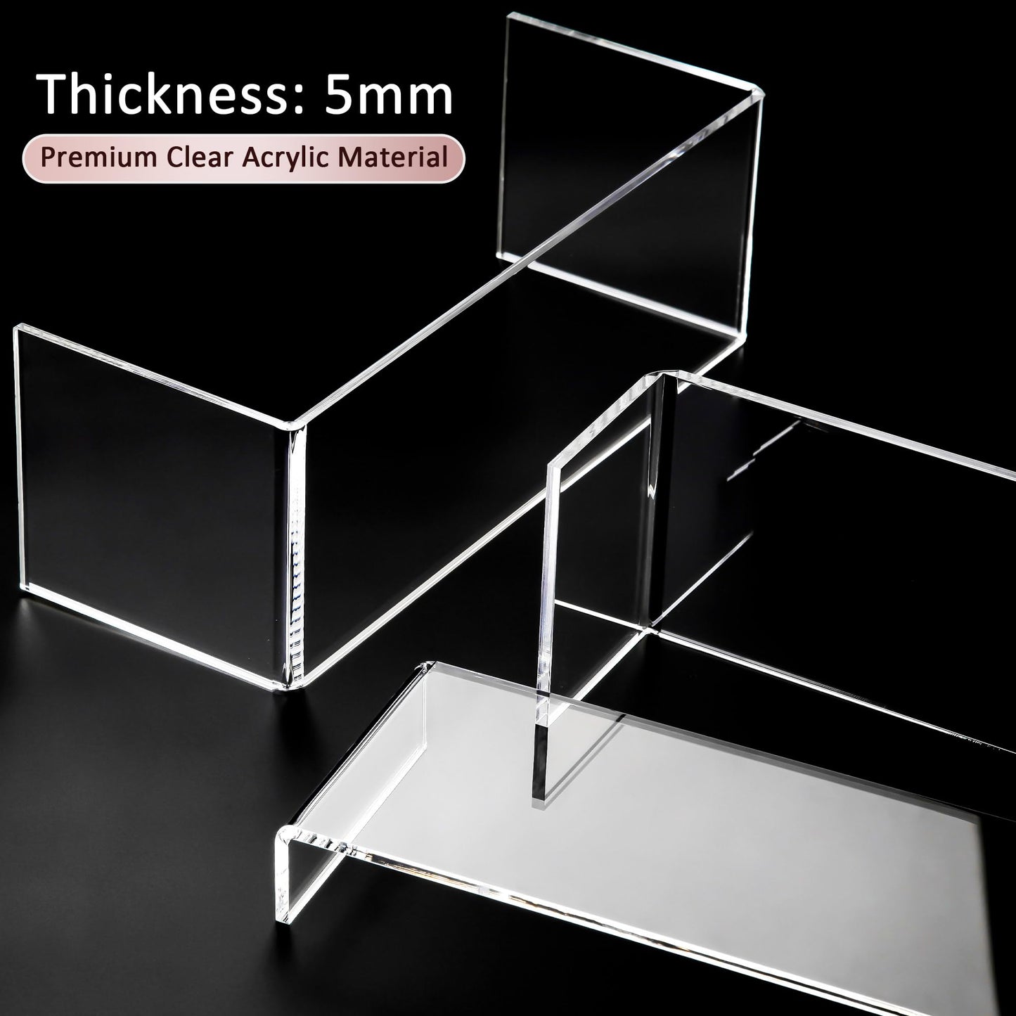 LFTYTUO 1 Set Large Acrylic Clear Display Risers, 3 Sizes 12" Rectangular Showcase Collectibles Display Shelf, 5 mm Thick Desktop Display Stand Holder for Figures, Jewelry, Perfume, Toys