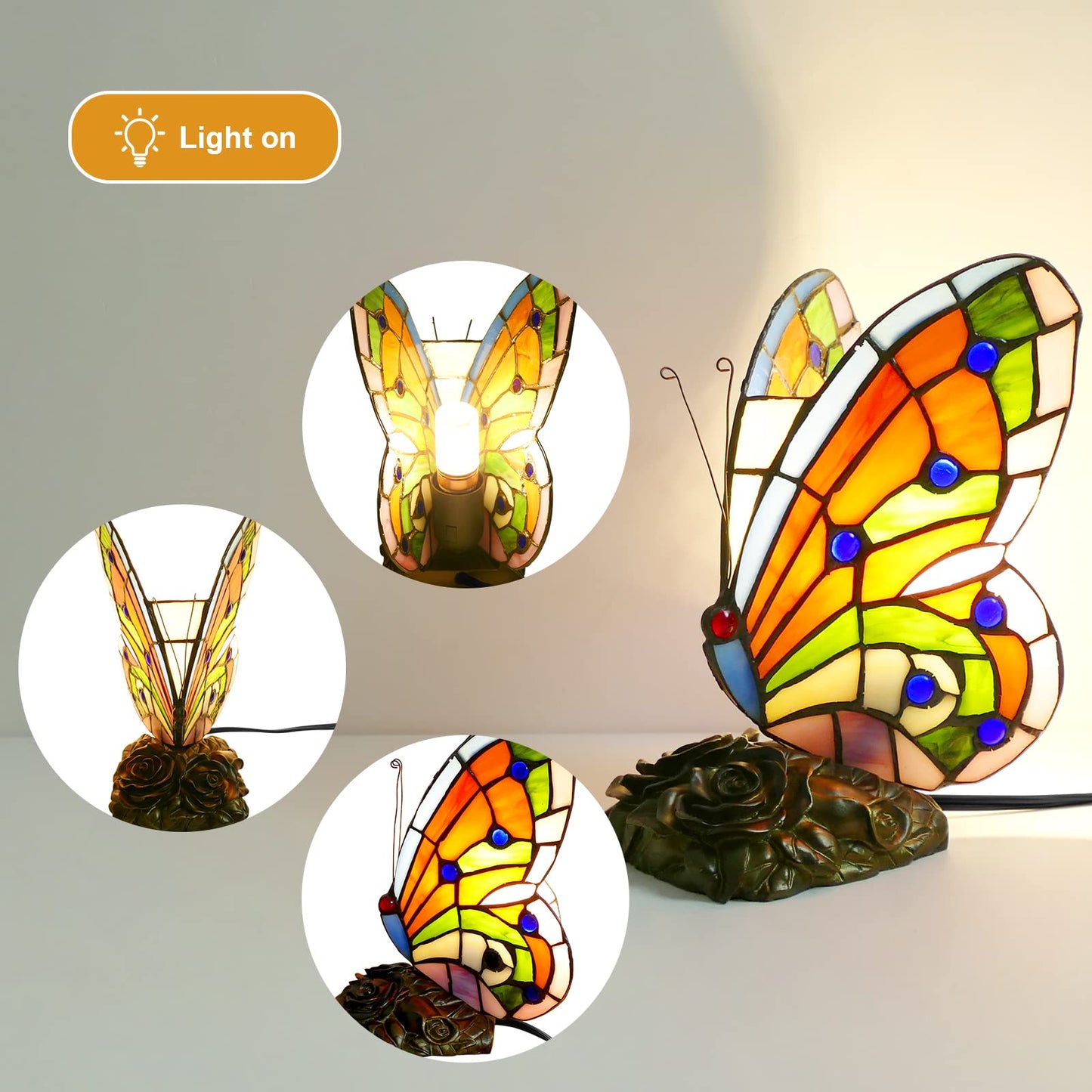 JGWSWQ Butterfly Tiffany Table Lamp, Stained Glass Vintage Night Light