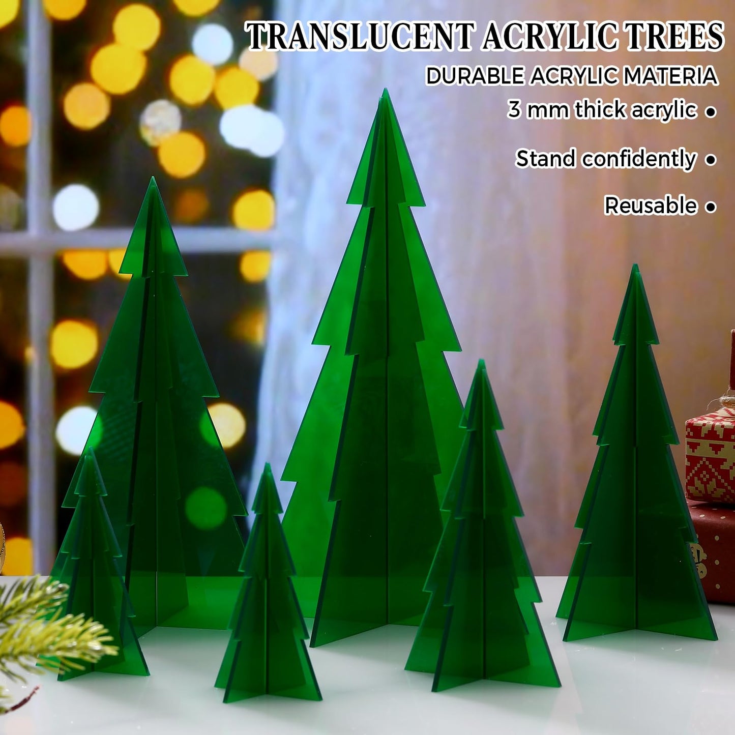 DoubleFill 6 Pcs Christmas in July Acrylic Tree Centerpieces, 4" to 10" 3D Mini Xmas Tree Tabletop Decoration Christmas in July Decorations for Office Home Modern Party Winter Decor(Green)