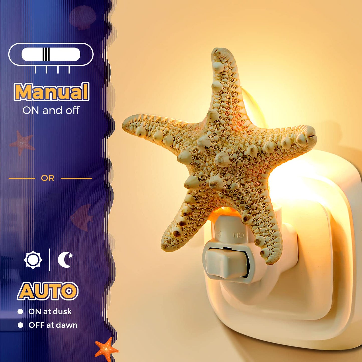 Hortsun 2 Piece Seashell Night Light Seashells and Sea Animal Plug in Night Light Beach Theme Bathroom Decor for Bedroom Bathroom Kitchen Home Decor