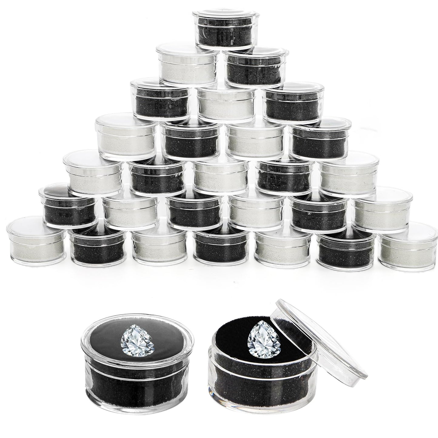 Tosnail 40 Pack Mini Round Gem Box, Diamond Jewelry Storage Container, Small Charm Display Case for Charm, Crystal, Gemstone, Loose Diamond