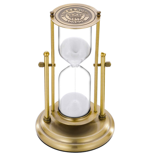 SuLiao Antique 60 Minute Hourglass, 360° Revolving Sand Timer, Large Brass Sand Clock, White Sand Watch, Vintage Reloj De Arena 1 Hora, Unique Metal One Hour Glass for Home, Desk, Office Decor
