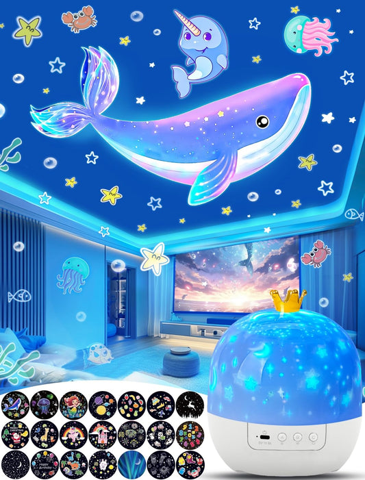 Projector Night Light for Kids + 21 Sets of Films, Kids Night Light Projector for Bedroom, Ceiling, Star Galaxy Projector with 360° Rotation, Dimmable for Baby Girls, Christmas, Nursery, Room Decor